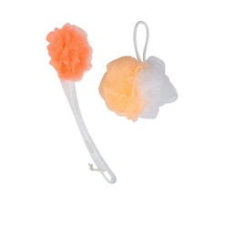 BBRATS Soft Round Loofah |Back Loofah with Long Handle -Bathing for Women,Girls,Men(Combo of 2) Color (Orange)