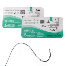MJW Silk Suture Threads 12 Pieces Including 3/0 and 4/0 Best Braided Black Silk Stitching - Suture Thread for Educational Practice, Wound Suture Kit Additive