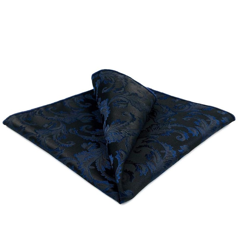 S&W SHLAX&WING Blue Pocket Square Black Abstract Men's Silk, blue