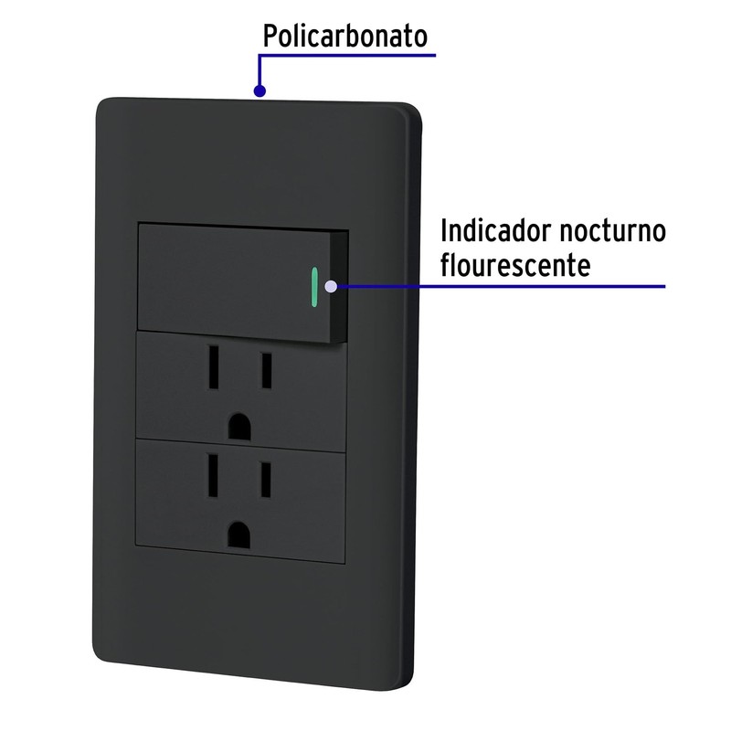 Volteck PA-APCO-L3N, Placa armada negra 1 interruptor sencillo y 2