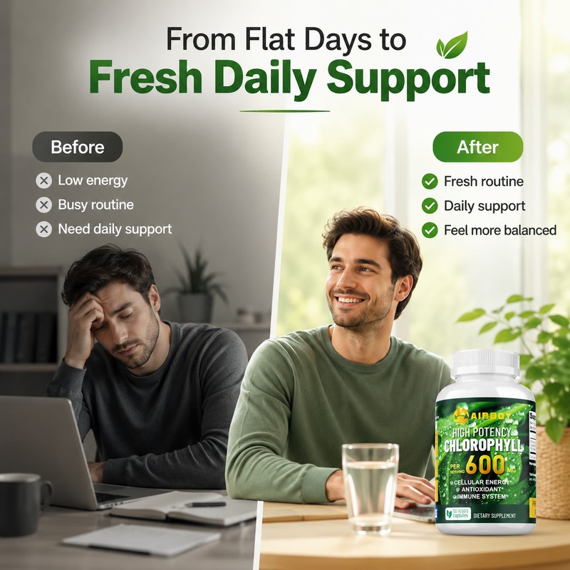 Chlorophyll Capsules for Adults – 600mg Daily Green Supplement for