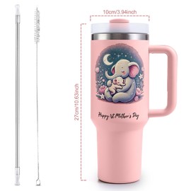 VoziSpace - Vaso para el primer día de la madre, vaso de acero inoxidable con tapa y popote, taza aislada de viaje de café para mamá o mamá, regalos de baby shower, regalo para mamá nueva mamá
