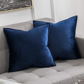 MIULEE Velvet Cushion Covers 50cm x 50cm Navy Decorative Square Throw Pillow Covers Flanges Pillowcases Soft for Livingroom Sofa Bedroom with Invisible Zipper 20 x 20 Inch Pack of 2