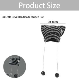 WPNCYK 1 Pcs Scene Clothes, Emo Accessories, Cat Beanie, Teenage Girls Gifts Cat,Cat Gifts for Cat Lovers, Cute Stripes Cat Beanie, Fun Hat Presents Grey