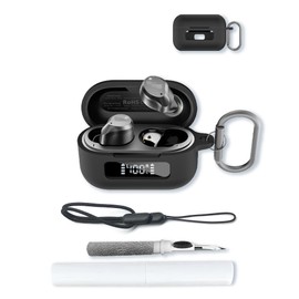 Case for TOZO NC9 Hybrid Active Noise Cancelling Wireless Earbuds,Soft Protective,BOVUGAC Silicone Case Cover with Keychain & Cleaning Kit & Lanyard-Black