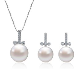 AILUOR Pearl Jewelry Set for Women, Faux Freshwater Single Pearl Necklace and Earring Set with 18 Inch Silver Chain Dainty Wedding Jewelry for Brides Mom Mother's Day Birthday Gifts (Style 12)