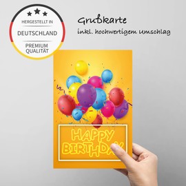 Handarbeit - Lieblingsladen 2 Premium Geburtstagskarten Happy Birthday 14,8x10,5cm mit weißem Umschlag, bunt, Karten zum Geburtstag Glückwunschkarten Alles Gute Happy-Birthday-Karten