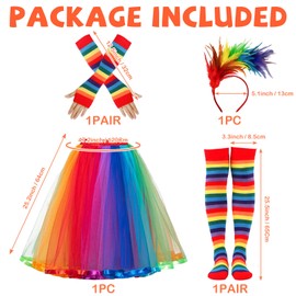 Formemory Formemory Regenbogen Tüllrock Kostüm Damen,Karneval Fasching Kostüm Damen mit Stirnband,Regenbogen Kniestrümpfe,Fingerlose Handschuhe für Karnevalskostüm Damen