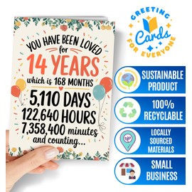 14th Birthday Card - 14 Birthday Card for Girls or Boys - Happy Birthday Cards for 14 Year Old Daughter, Son, Niece, Nephew, Grandson, Granddaughter - You Have Been Loved for Fourteen Years Bday - NUM