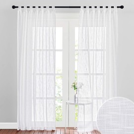 RYB HOME White Sheer Curtains for Living Room Privacy Semi Sheer Linen Curtains Light Glare Filtering for Bedroom Dining Office Window, 52 inches Wide x 84 inches Long, 2 Panels, White