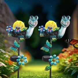 Solar Turtle Garden Stake Lights for Outside 2 Pack Metal Turtle Solar Light Outdoor Decor Waterproof Decorative Garden Stakes Yard Lawn Landscaping Ornaments Housewarming Gifts for Women Mom Grandma