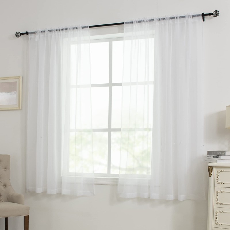 HUTO 2 Panels Small White Sheer Curtains 45 inches Long