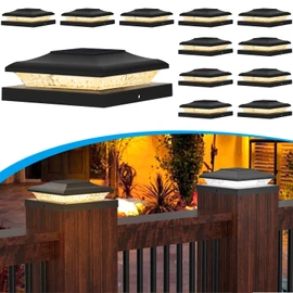 TSUNESLUX 12 Pack Solar Post Cap Lights Outdoor, 2 Modes (Warm/White Light) Black Fence Post Solar Powered Lights Waterproof for 5x5, 5.5x5.5, 6x6 Wooden/Vinyl Posts Decorate Garden Deck Patio Porch