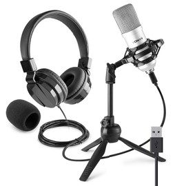 VONYX USB Studio Condenser Microphone Kit with Shock Mount, Tripod Stand & VH120 Over-Ear Headphones for Gaming, Podcasting, Recording, Broadcasting - Compatible with Windows PC & Mac OS
