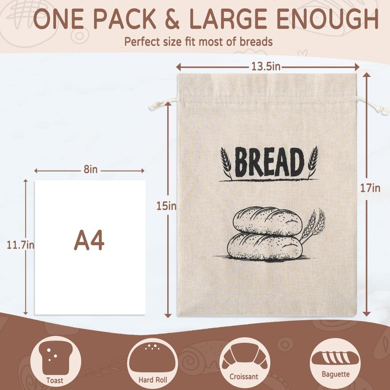 LeCorner Bread Bags for Homemade Bread, Linen Bread Bag Storage,