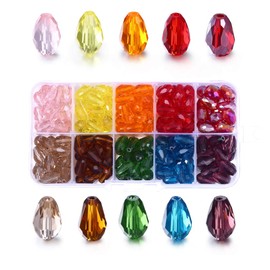 Teardrop Glass Beads for Suncatcher, Lucky Goddness 200pcs 8x11 mm Faceted Straight Vertical Hole AB Rainbow Colorful Crystal Spacer Beads Assortment,Wholesale for DIY Handcrafted Bracelet Necklace