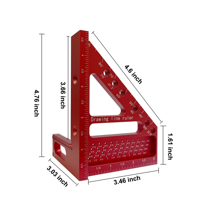 3D Multi-Angle Measuring Ruler - Aluminum Alloy - 22.5-90 Degree