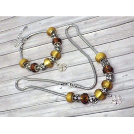 Women's Gold Color Charms Jewelry Set Stainless Steel Clover Pendant Set With Crystals