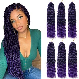 6 Packs Passion Twists Hair 18inch Ombre Purple Water Wave Crochet Hair for Butterfly Soft Locs Synthetic Crochet Hair Passion Twist Long Bohemian Locs Braiding Hair Extensions (T1B/Purple#)
