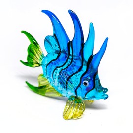 ZOOCRAFT Handcrafted Blue Glass Fish Figurine Exquisite Hand Blown Aquarium Collectible Coastal Style Deco