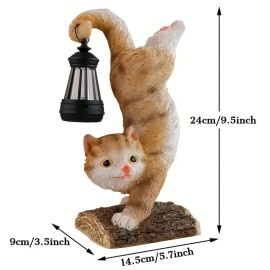 Solar Powered Orange Cat with Vintage Lantern,Cute Kitten Upside Down on Wood Stump,Outdoor Garden Night Light for Patio PathwayColor: As picture, Size: One Size