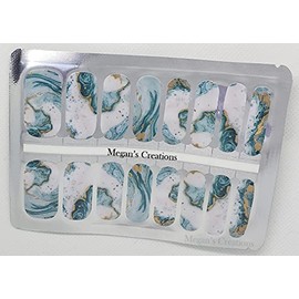 Teal Green Gold Marble Nail Polish Wraps - Nail Polish Strips