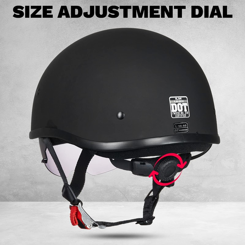 ILM Motorcycle Half Helmet with Sunshield Quick Release Strap Half
