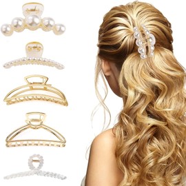 Pinzas Pelo Mujer, 5pcs Pinza para Cabello de Metal y Plástico, Pinzas Pelo, Horquilla Antideslizante Grande, Pinzas de Pelo Retro, Clips Hebillas de Pelo Grandes de Metal Pinza De Pelo Clips
