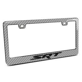 iPick Image Compatible with Dodge Jeep SRT Logo in 3D Silver Real 3K Carbon Fiber Finish ABS Plastic License Plate Frame