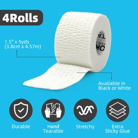 OK TAPE Sports Thumb Tape, 4 Rolls Athletic Tape for Weightlifting and Hook Grip, Stretch Tearable Workouts, Breathable and Durable Adhesive Tape (1.5in x 5yard, White)