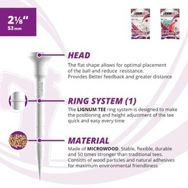 LIGNUM Tee - Classic Golf Tees - Sports Golf Tees - Anti Spin Head, Bio-Based Micro Wood, 50x Durable (Classic Mix - 2.125" (53mm) - 16pcs/Bag, Pack of 1)