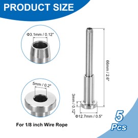 sourcing map 5 Pcs Invisible Cable Railing Kit, 1/8" 316 Stainless Steel Invisible Receiver and Swage Stud End Swage Tensioner for Deck Railing, Stairs, Wood Metal Post, Silver