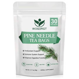 Organic Dried Pine Needle Tea Bags - Pine Needle Herbal Tea for Immune Support & Antioxidant, Caffeine Free, Natural Suramin, 30 Tea bags