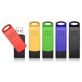 KEXIN 64GB USB Stick Flash Drive USB 2.0 Thumb Drives Swivel USB Memory Stick Bulk with LED Light Stylish Colorful Pen Drive for Photo Video File Music – Green, Red, Black, Blue, Yellow, 5 Pack
