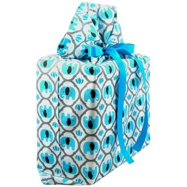 Elephants Reusable Fabric Gift Bag for Baby Shower, Child’s Birthday, or Any Occasion (Large 20 Inches Wide by 27 Inches High, Turquoise Blue)