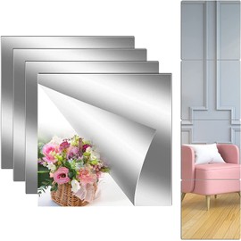 Hfpengzan Flexible Acrylic Mirror Sheets, 4 Pack (8 x 8 inch) - Frameless, Self-Adhesive, Wall Stickers