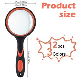 12 Pcs 10X Magnifying Glass Handheld Shatterproof Reading Magnifier 50mm Colored Magnifying Lens with Non Slip Rubber for Newspaper, Science and Nature Exploration