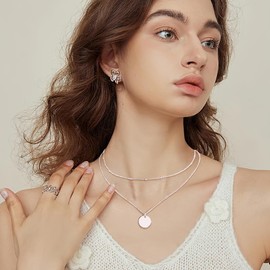 ALEXCRAFT Layered Chain Gold Silver Women Men with Pendant 14 Carat Gold-Plated Necklace Fashion Jewellery Gift for Her Women Girlfriend Mum, Brass