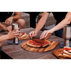 Outset Pizza Peel and Rocking Cutter Tool, 2- Piece Set, Stainless Steel With Wood Handle