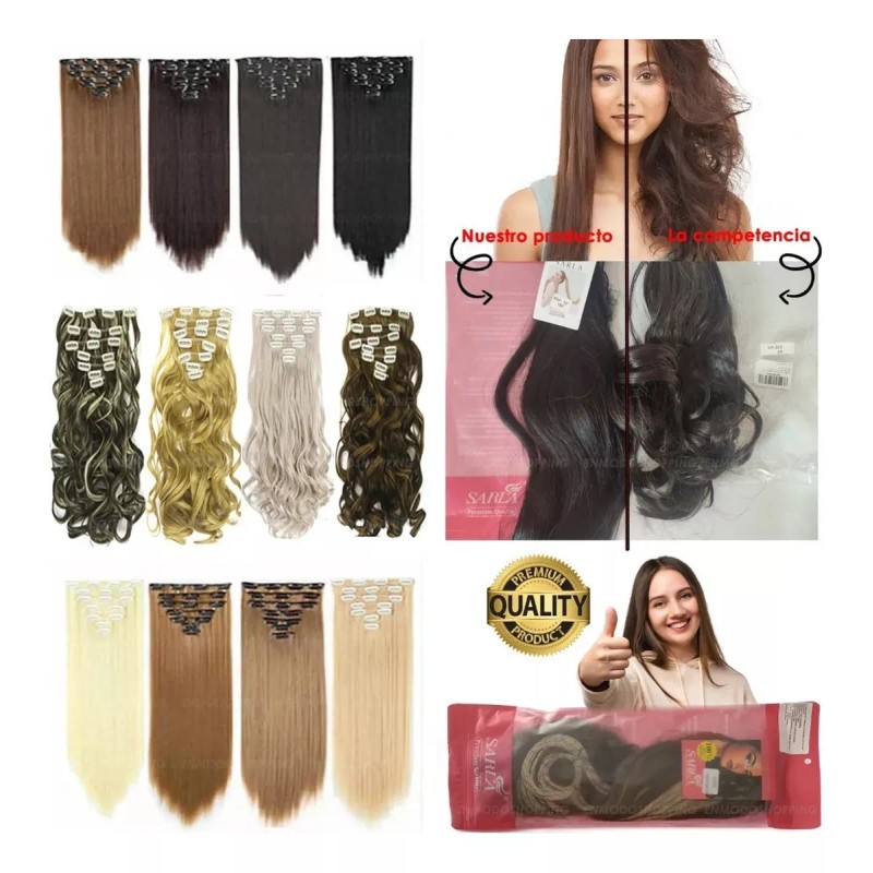 Sarla Kit Set Extensiones De Cabello Clips + Cepillo +desenredante