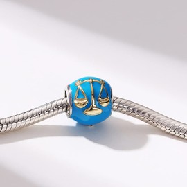 Birthday Zodiac Sign Charms Original 925 Sterling Silver Enamel Charms with Clear Cz for Bracelet (Blue Libra)