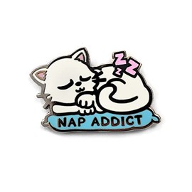 Kolorspun Nap Addict Cat Enamel Lapel Pin (White)