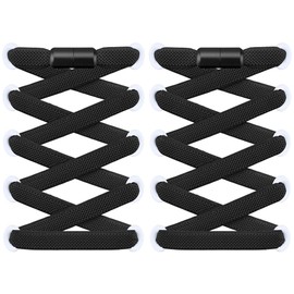 RJ-Sport Flat Elastic Shoe Laces - 2 Pairs Elastic No Tie Shoelaces for Adults & Kids Shoes Black