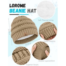 Winter Beanie Hat Scarf Gloves, Warm Fleece Knit Winter Hats Touch Screen Gloves Neck Scarf Set Winter Gifts for Unisex Adult Light Khaki