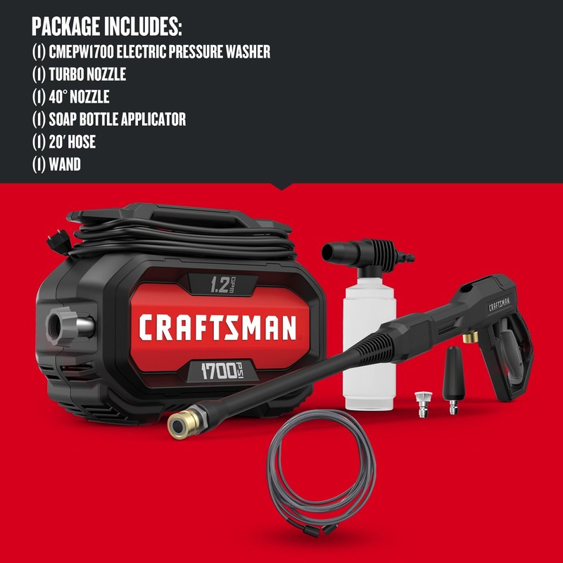 CRAFTSMAN Electric Pressure Washer, Cold Water, Lightweight Corded Power Washer