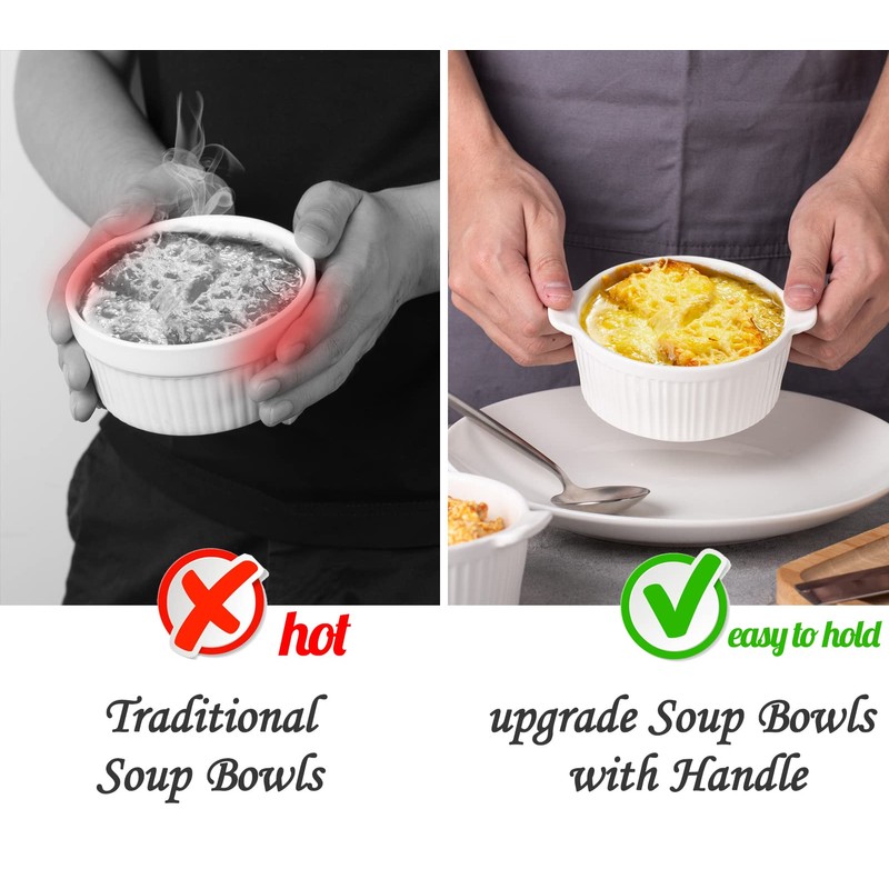 Delling Ramekins with Handle, 6 PACK Soup Bowls for French