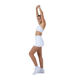 Sportkind Girls & Women Tulip Tennis Hockey Golf Skort Skirt with Pockets & Inner Shorts Breathable UV Protection, White