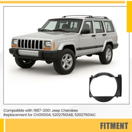 KUAFU Radiator Cooling Fan Shroud Compatible with 1987-2001 Jeep Cherokee Replaces CH3110104 52027501AB 52027501AC Black PP Plastic