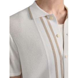 GUESS Men's Eco Short Sleeve Tyler Stripe Sweater Polo, Salt White Multi