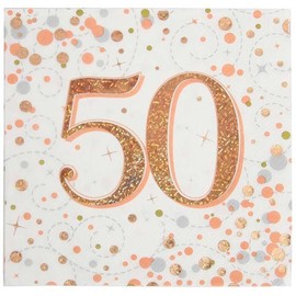 Age 50 Napkins Happy 50th Birthday Hologrphic Rose Gold Napkins Foil Shiny Recyclable Party Tableware
